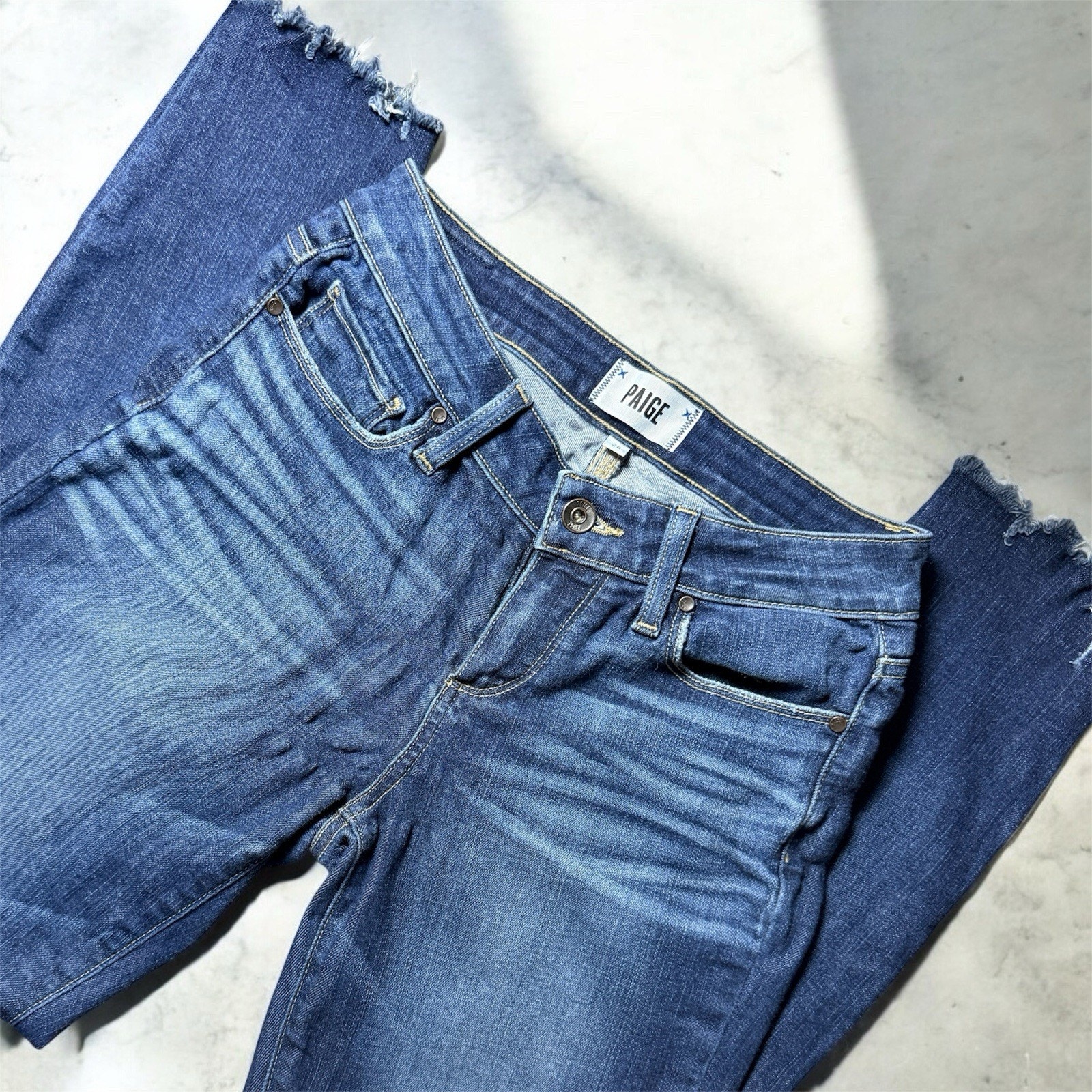Paige Verdugo Ankle Jeans 26 Barton Distressed Raw Hem Skinny Mid Rise Blue Usa
